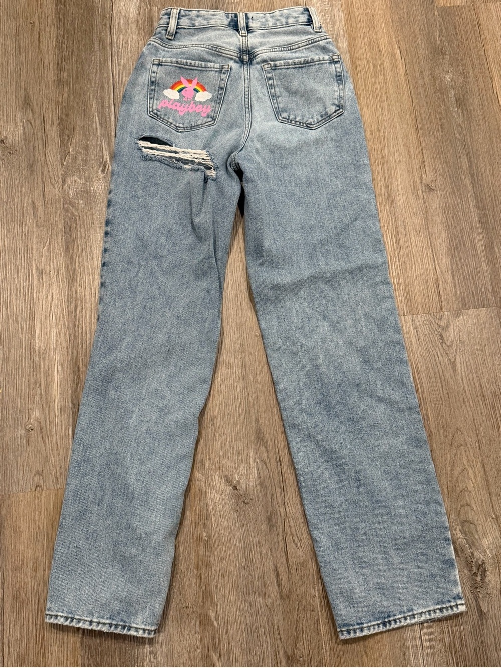 Playboy PacSun Rainbow Bunny Baggy Jeans Light Wash Size 24 Y2K